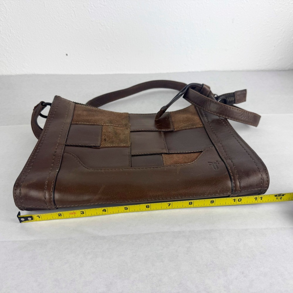 Frye Brown Leather Suede Patchwork Shoulder Bag Crossbody Boho Western Large - Picture 8 of 9